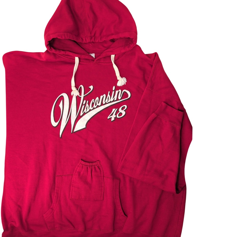 Mens City Wisconsin 48 Hoodie Mens 3XL Red Pullover Collegiate Beer Holder Pouch